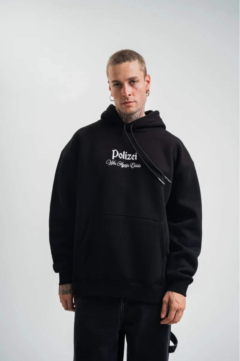 Polizei Siyah Kapüşonlu Sweatshirt