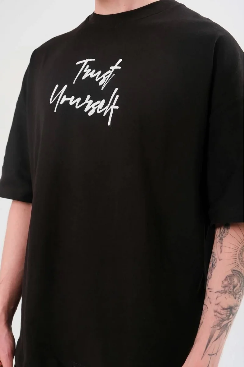 Unisex Bisiklet Yaka Baskılı Oversize T-Shirt