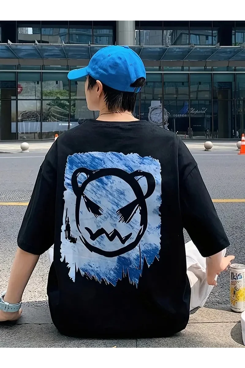 20/1 Penye Compack Bisiklet Yaka sevimli ayı baskı Kısa Kol Erkek t-shirt