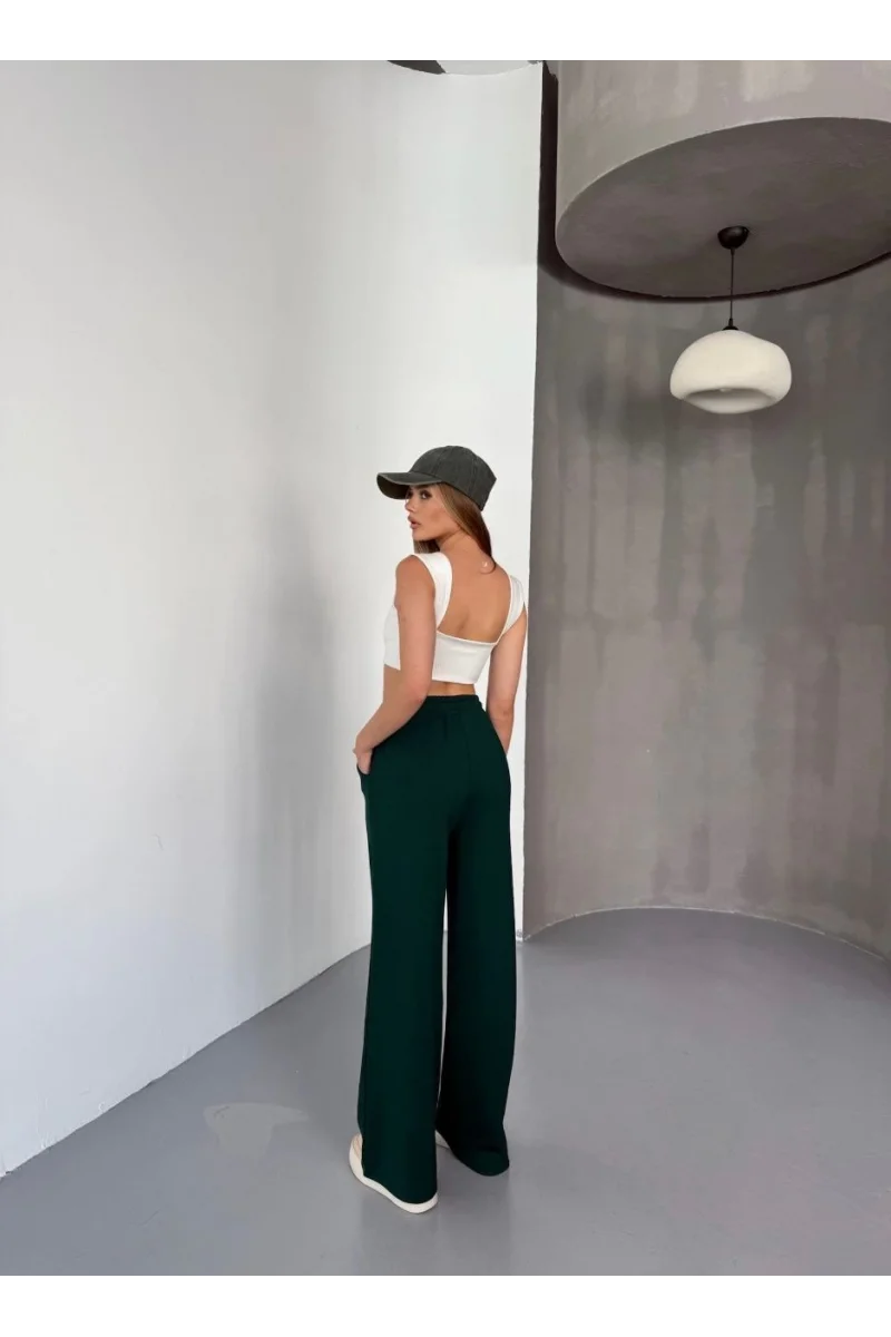 Osy Modal Yumuşak Dokulu Kumaş Nakış işlemeli Rahat Bol Paça Eşofman Pantalon - Yeşil