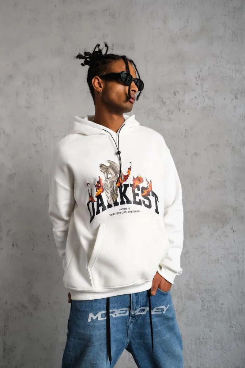 Darkest Baskılı Beyaz Sweatshirt