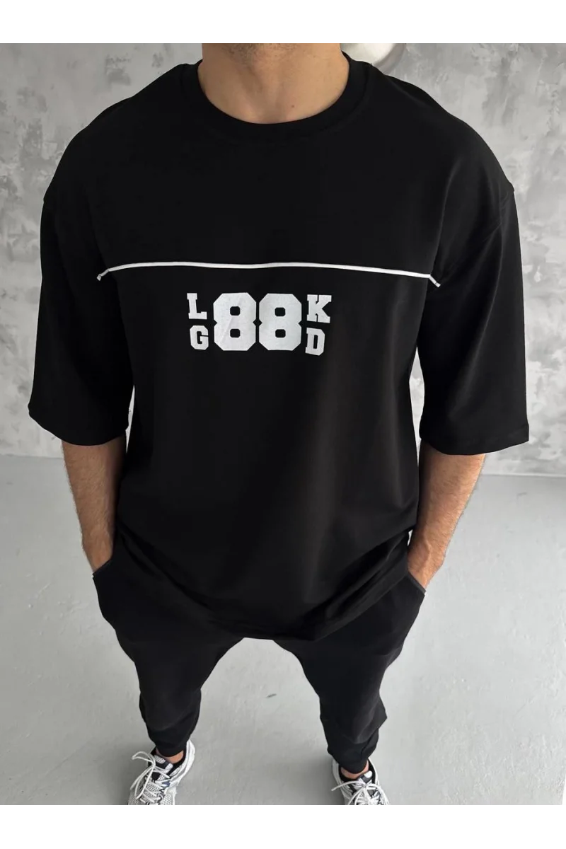 Unisex Bisiklet Yaka Baskılı Oversize T-Shirt