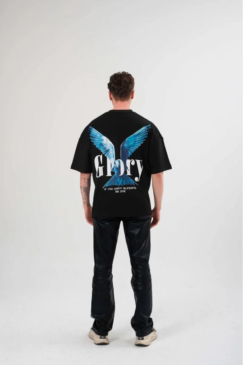 Unisex Bisiklet Yaka Baskılı Oversize T-Shirt