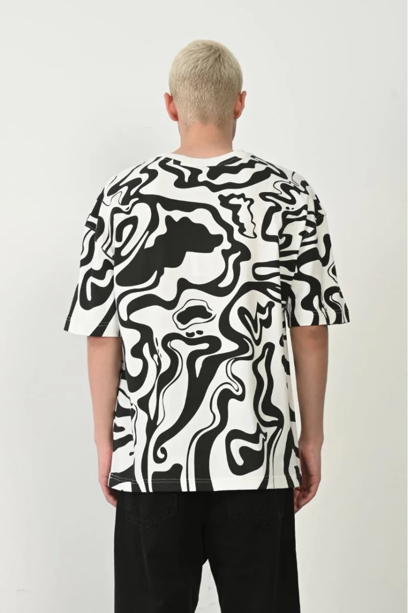 Unisex Baskılı Bisiklet Yaka Oversize T-Shirt