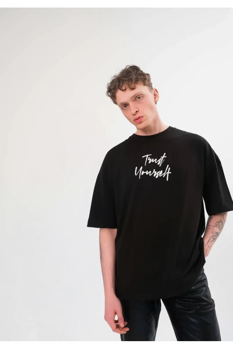 Unisex Bisiklet Yaka Baskılı Oversize T-Shirt