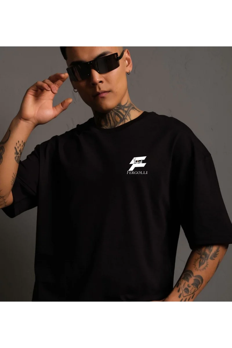 Unisex Bisiklet Yaka Baskılı Oversize T-Shirt