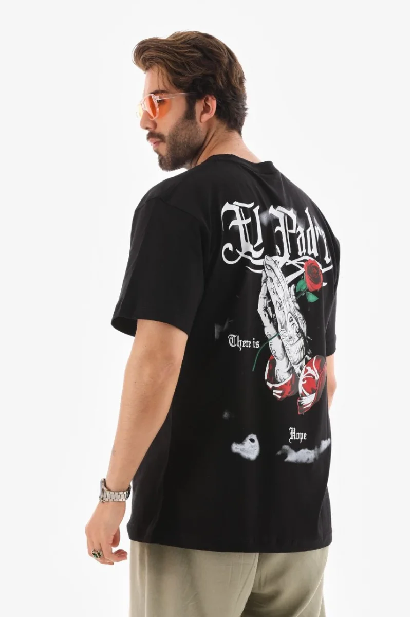 Unisex Bisiklet Yaka Baskılı Oversize T-Shirt