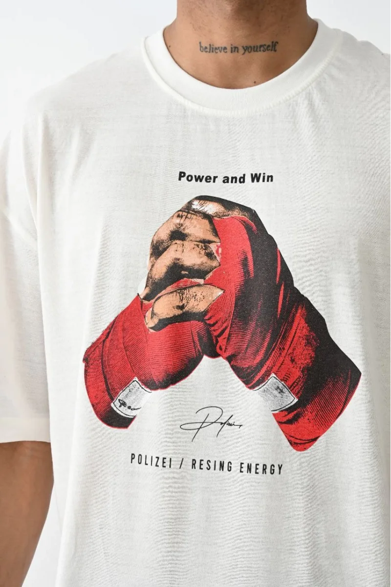 Unisex Baskılı Oversize T-Shirt - Beyaz