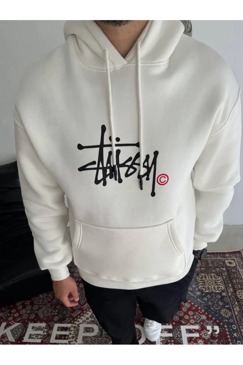 Stüssy Beyaz Kapüşonlu Sweatshirt