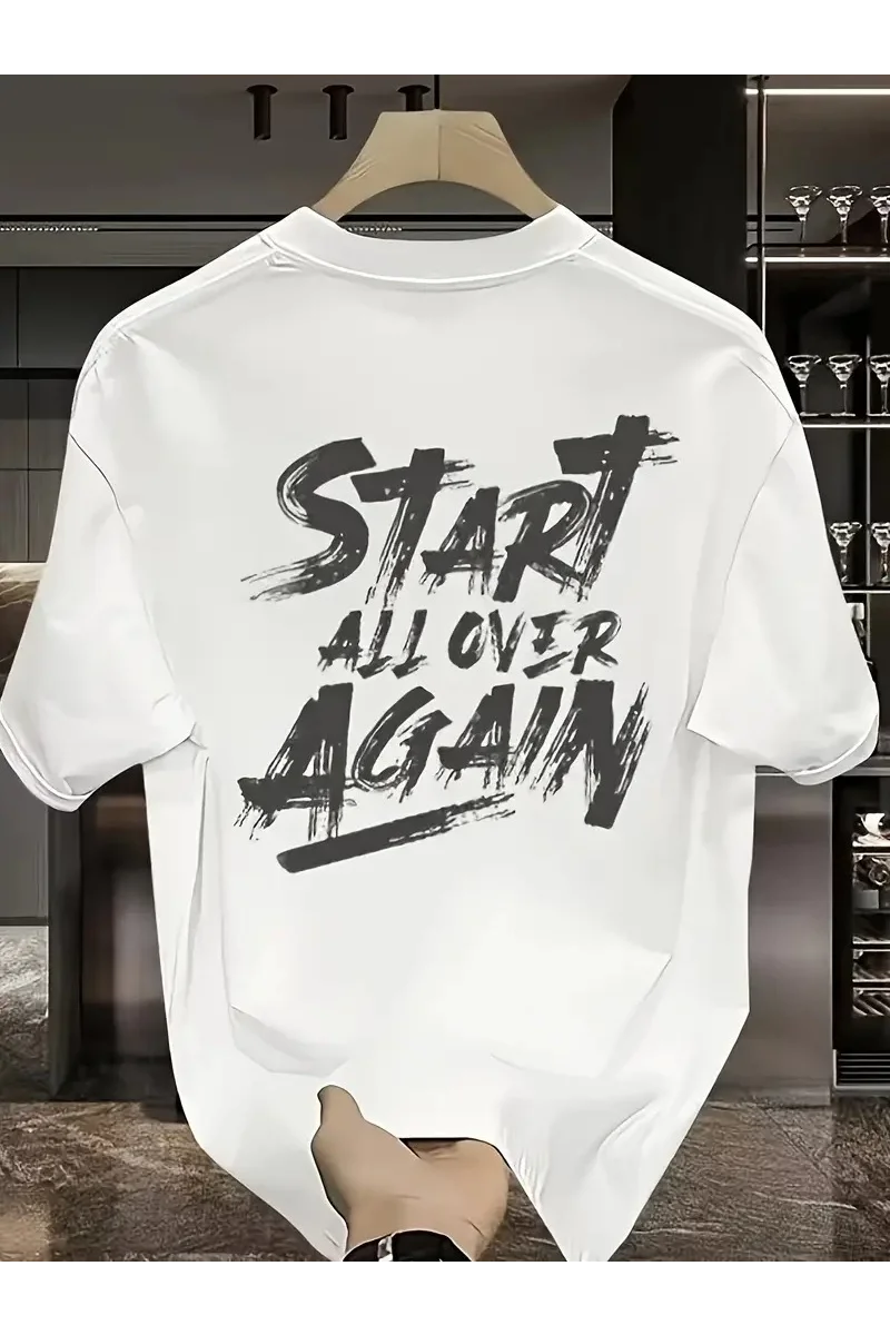 20/1 Penye Compack Start All Over Baskılı Oversize Bisiklet Yaka Kısa Kol T-shirt - Beyaz