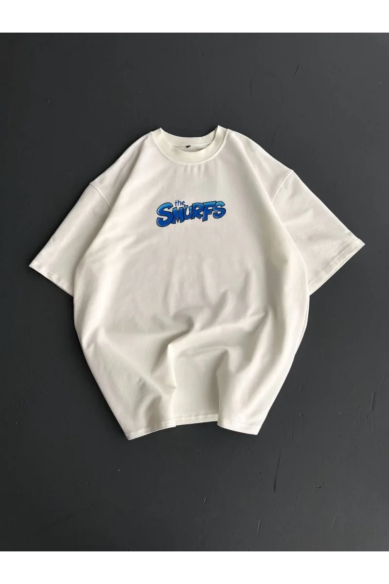 Ön ve Arka Baskılı Oversize Bisiklet Yaka T-shirt