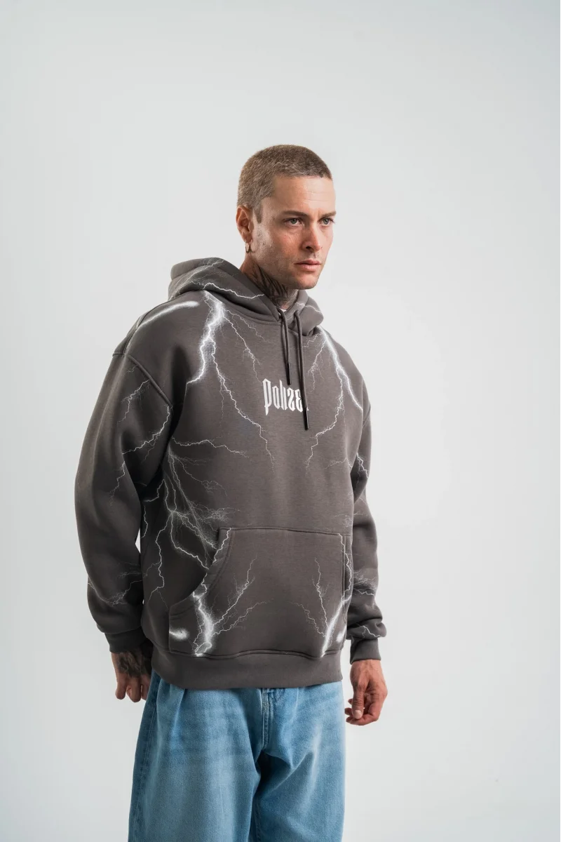 Yıldırım Desenli Kapüşonlu Sweatshirt