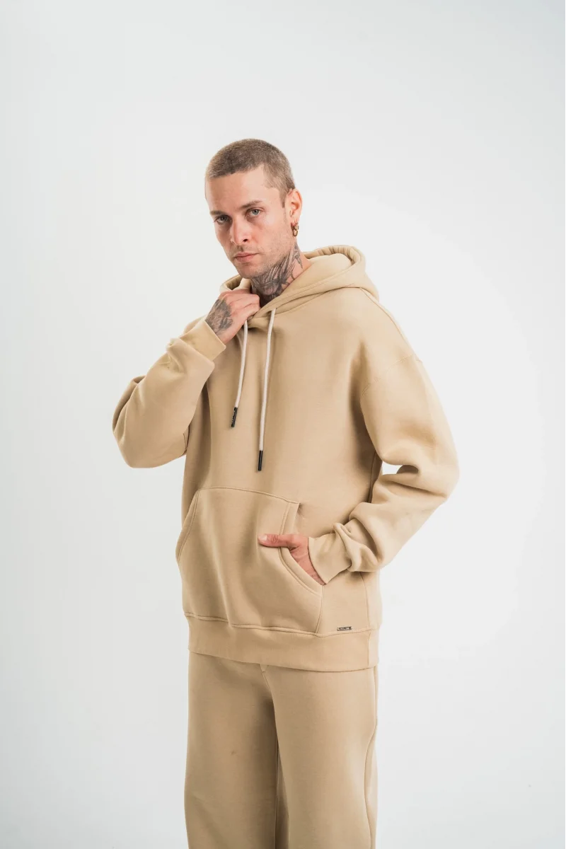 Bej Kapüşonlu Sweatshirt