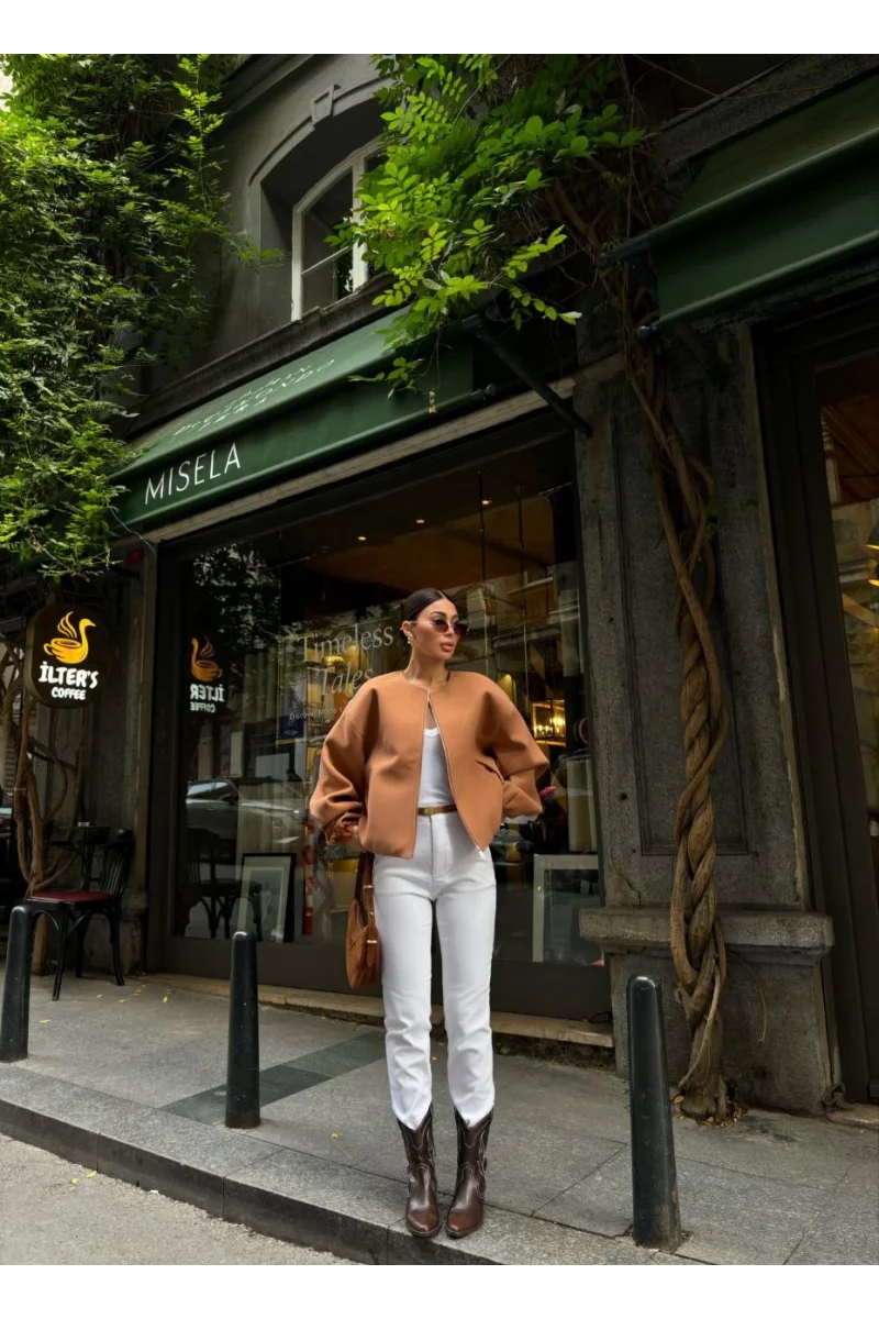 Kaşe Kaşmir Fermuarlı CEKET - Kahverengi