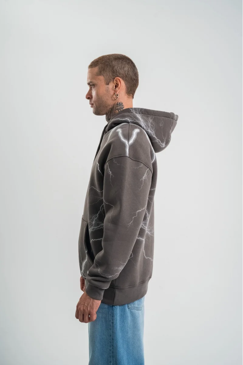 Yıldırım Desenli Kapüşonlu Sweatshirt