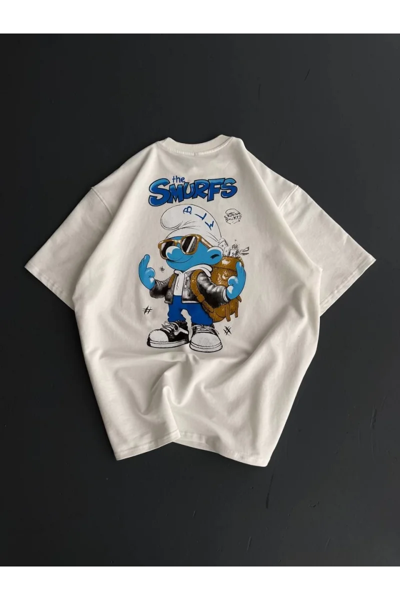 Ön ve Arka Baskılı Oversize Bisiklet Yaka T-shirt