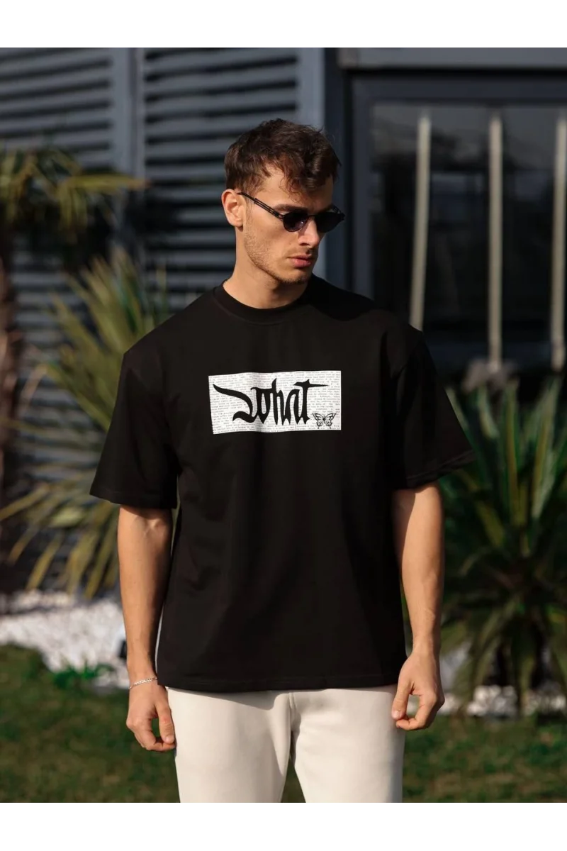 Unisex Bisiklet Yaka Baskılı Oversize T-Shirt