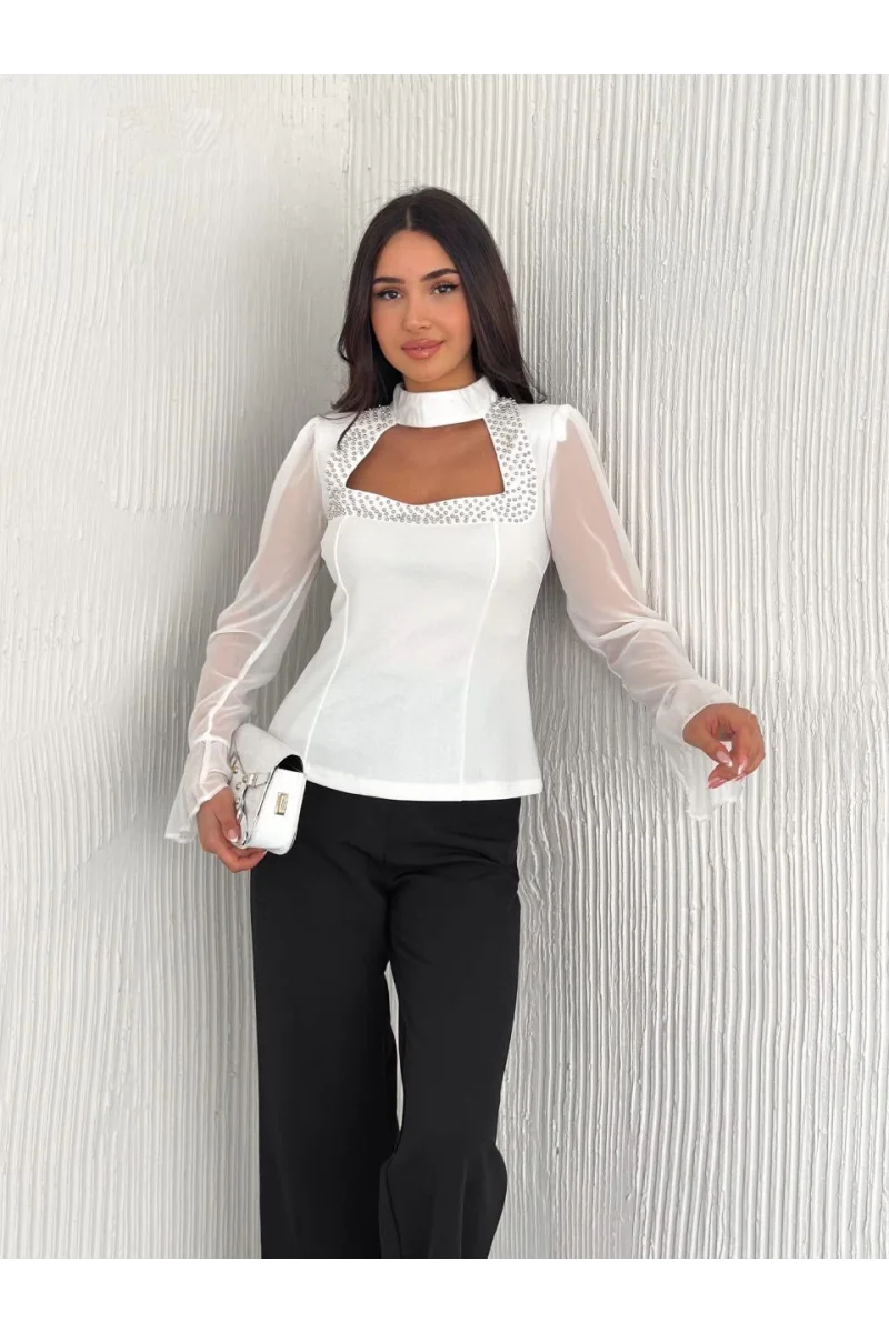 Beyaz İnci Detaylı Elbise