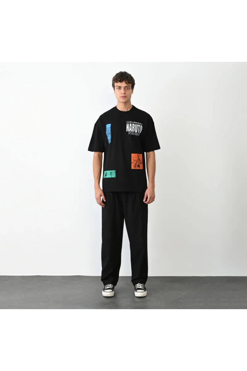 Unisex Bisiklet Yaka Baskılı Oversize T-Shirt