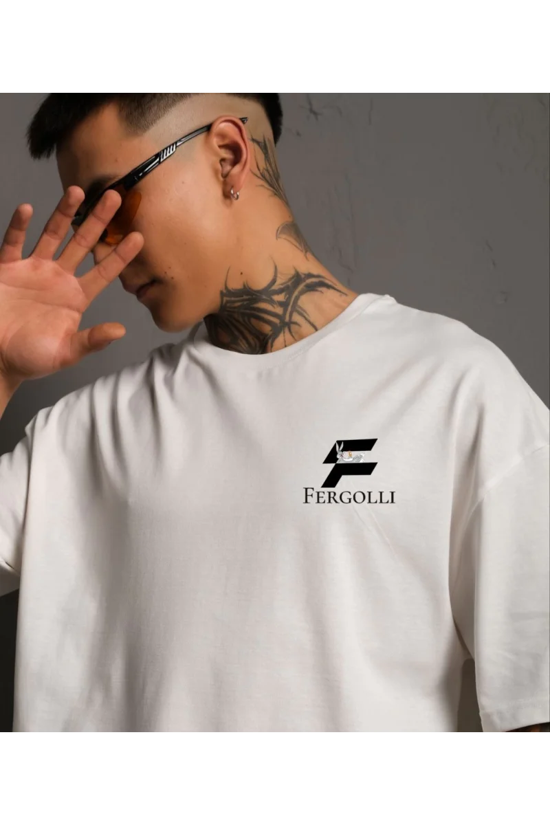 Unisex Bisiklet Yaka Baskılı Oversize T-Shirt