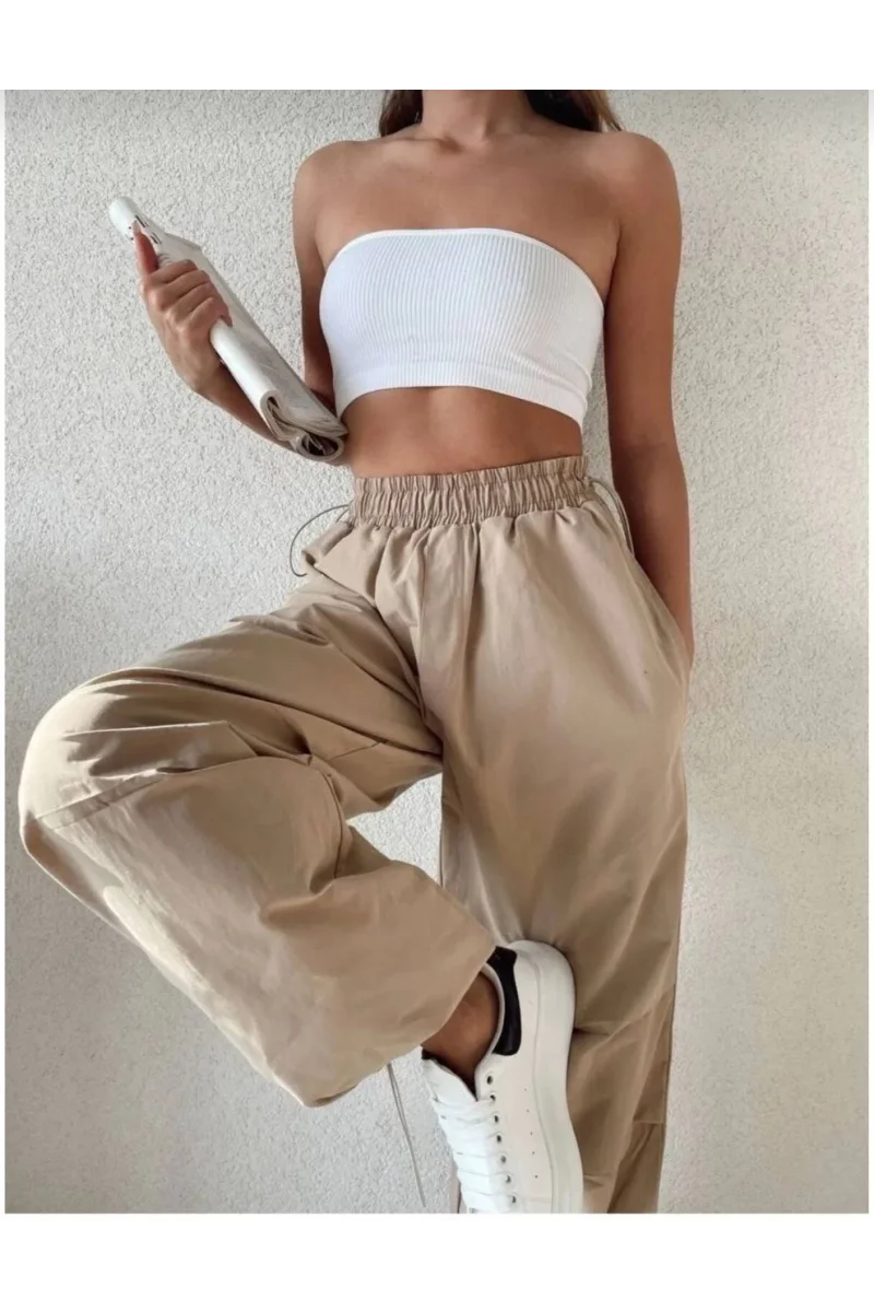 Kadın Cepli Paraşut Pantalon - Bej
