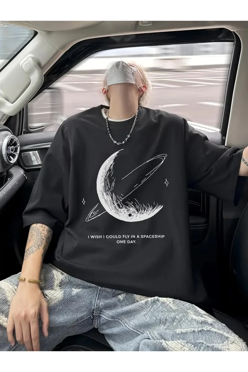 Erkekler için Rahat Büyük Beden Kısa Kollu Tişört