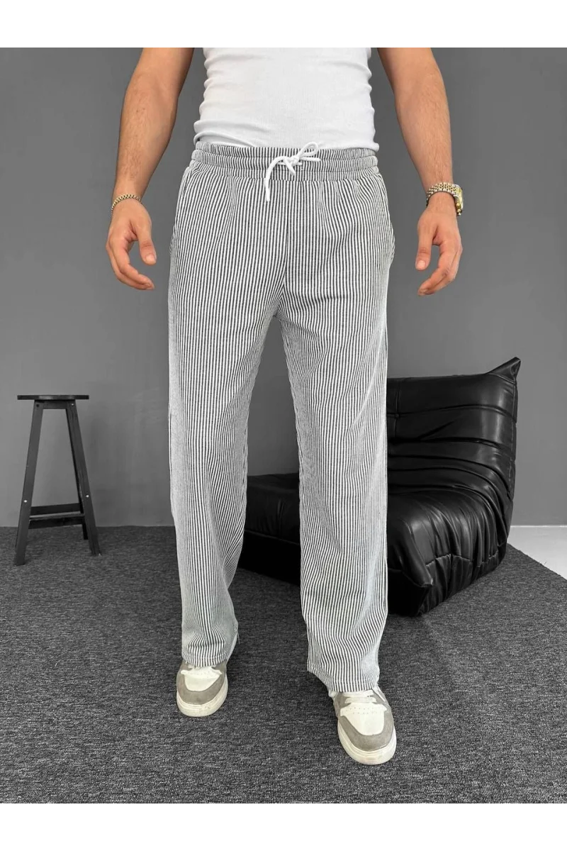 Su Yolu Çizgili Cepli Pantalon Yazlık - Gri