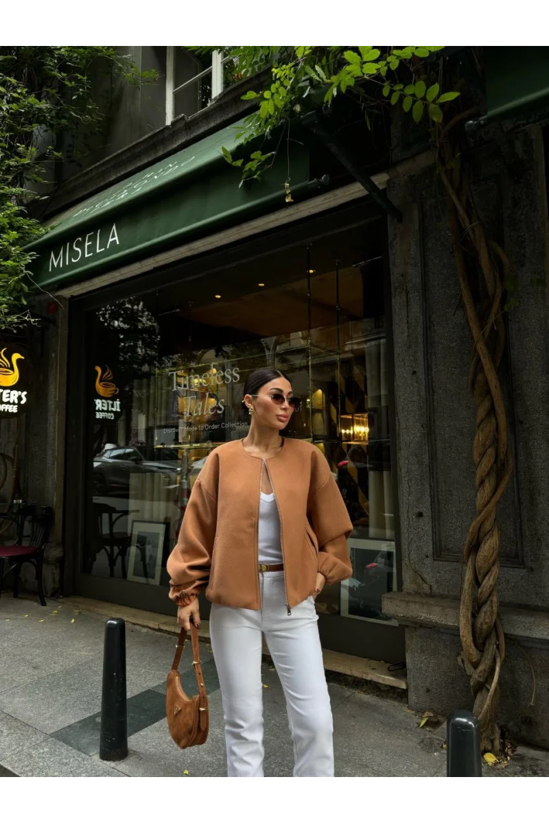 Kaşe Kaşmir Fermuarlı CEKET - Kahverengi