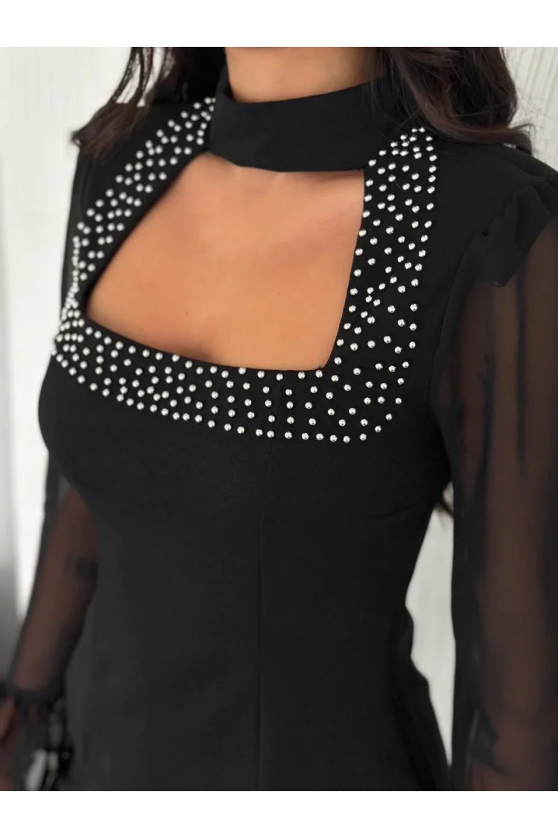 Siyah Taşlı Elbise