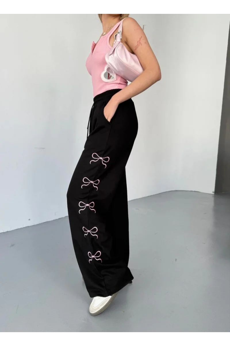 Osy Modal Yumuşak Dokulu Kumaş Nakış işlemeli Rahat Bol Paça Eşofman Pantalon