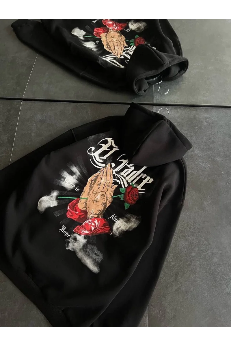 Siyah Kapüşonlu Sweatshirt