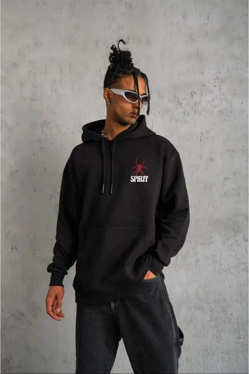 Siyah Kapüşonlu Sweatshirt