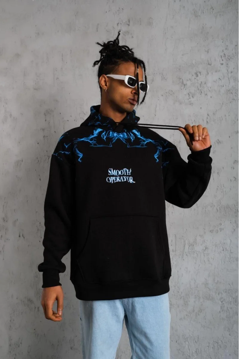 Siyah Kapüşonlu Sweatshirt