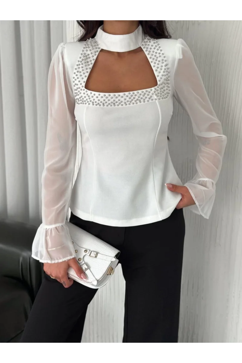 Beyaz İnci Detaylı Elbise