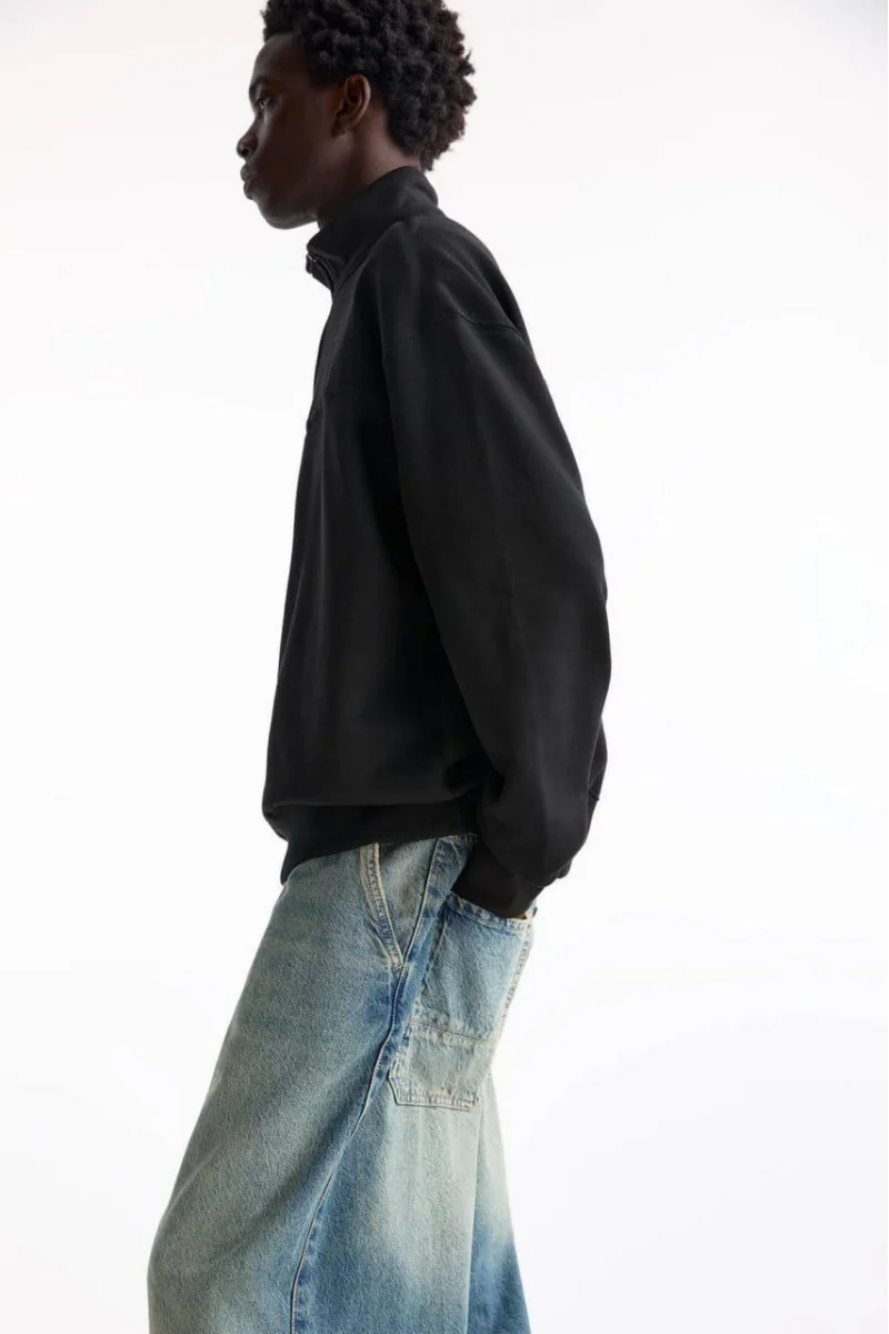 Siyah Fermuarlı Sweatshirt