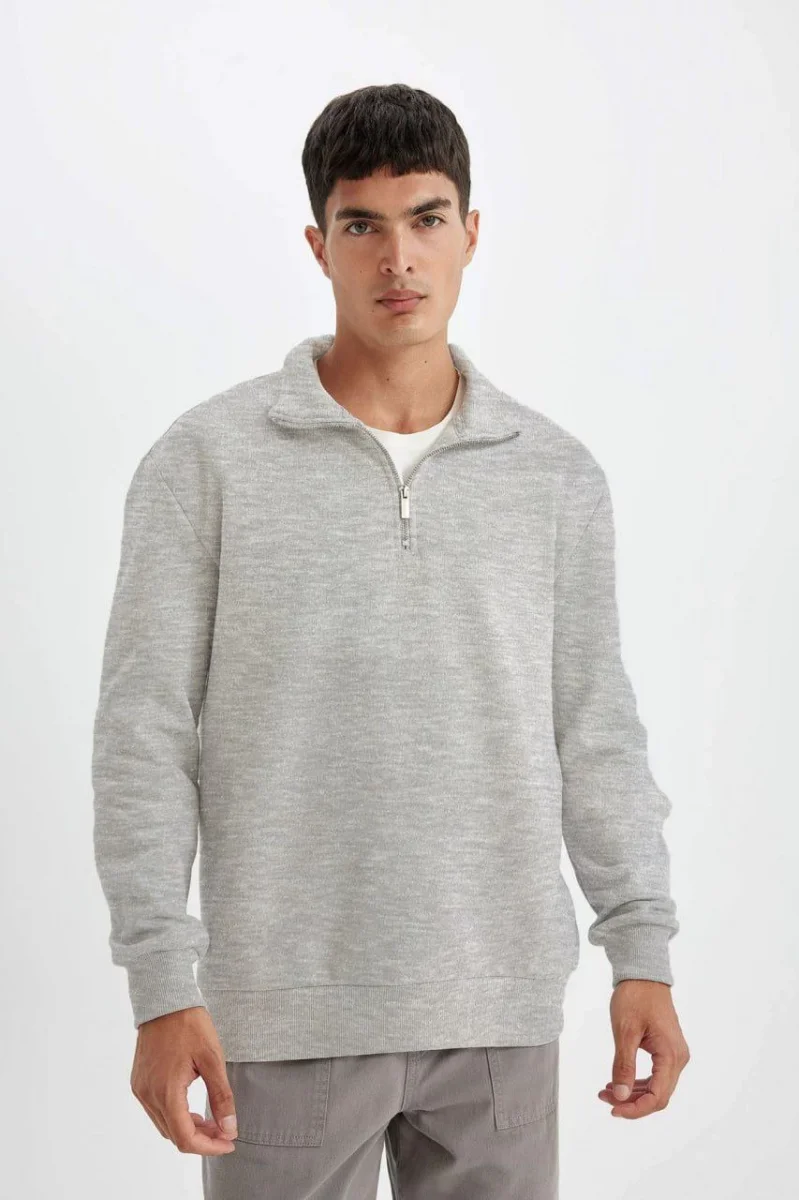 Gri Fermuarlı Sweatshirt
