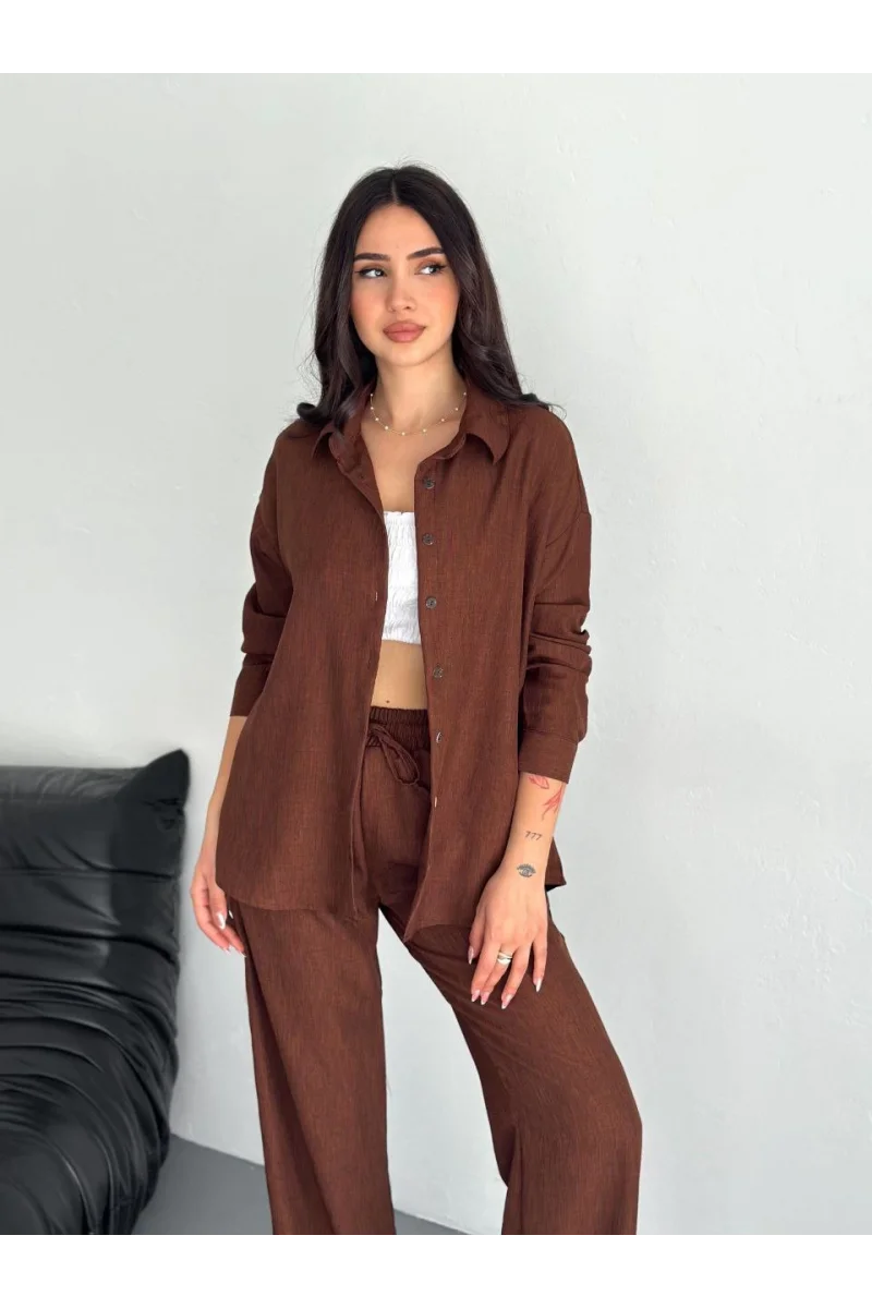 Gömlek Pantolon ikili Takım - Kahverengi