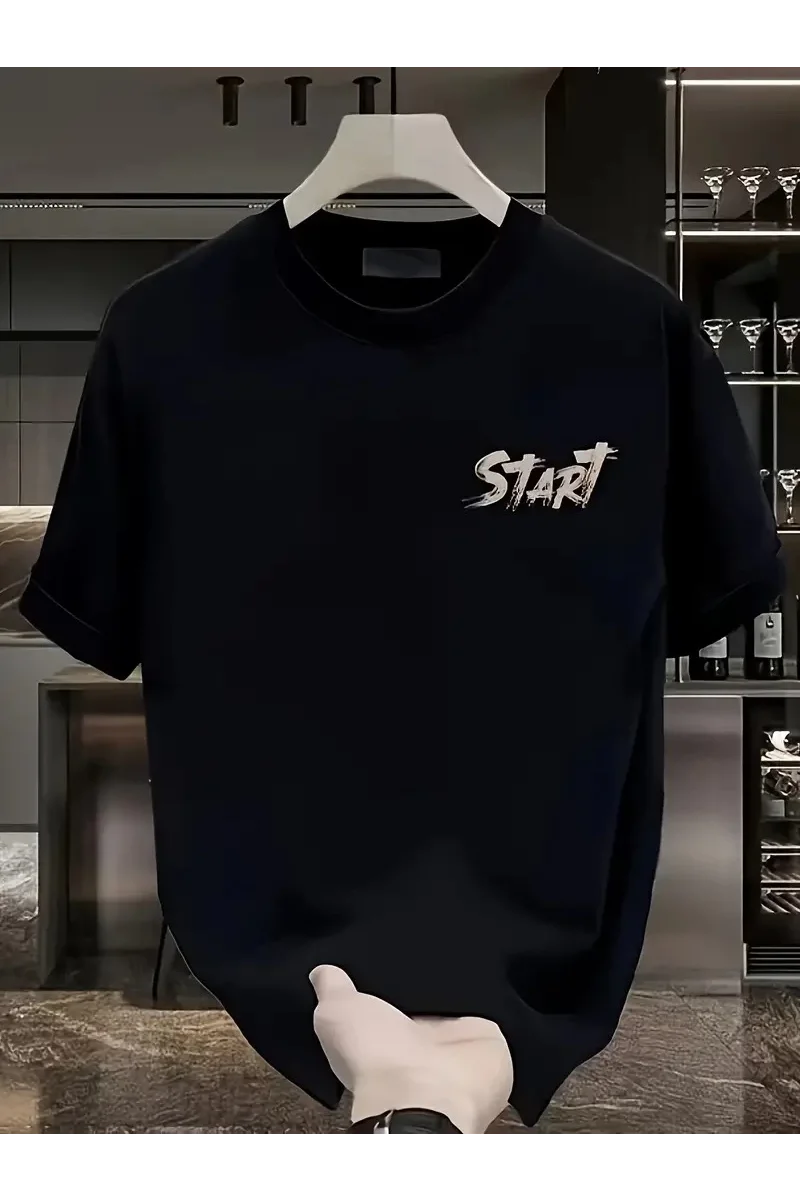 20/1 Penye Compack Start All Over Baskılı Oversize Bisiklet Yaka Kısa Kol T-shirt - Siyah