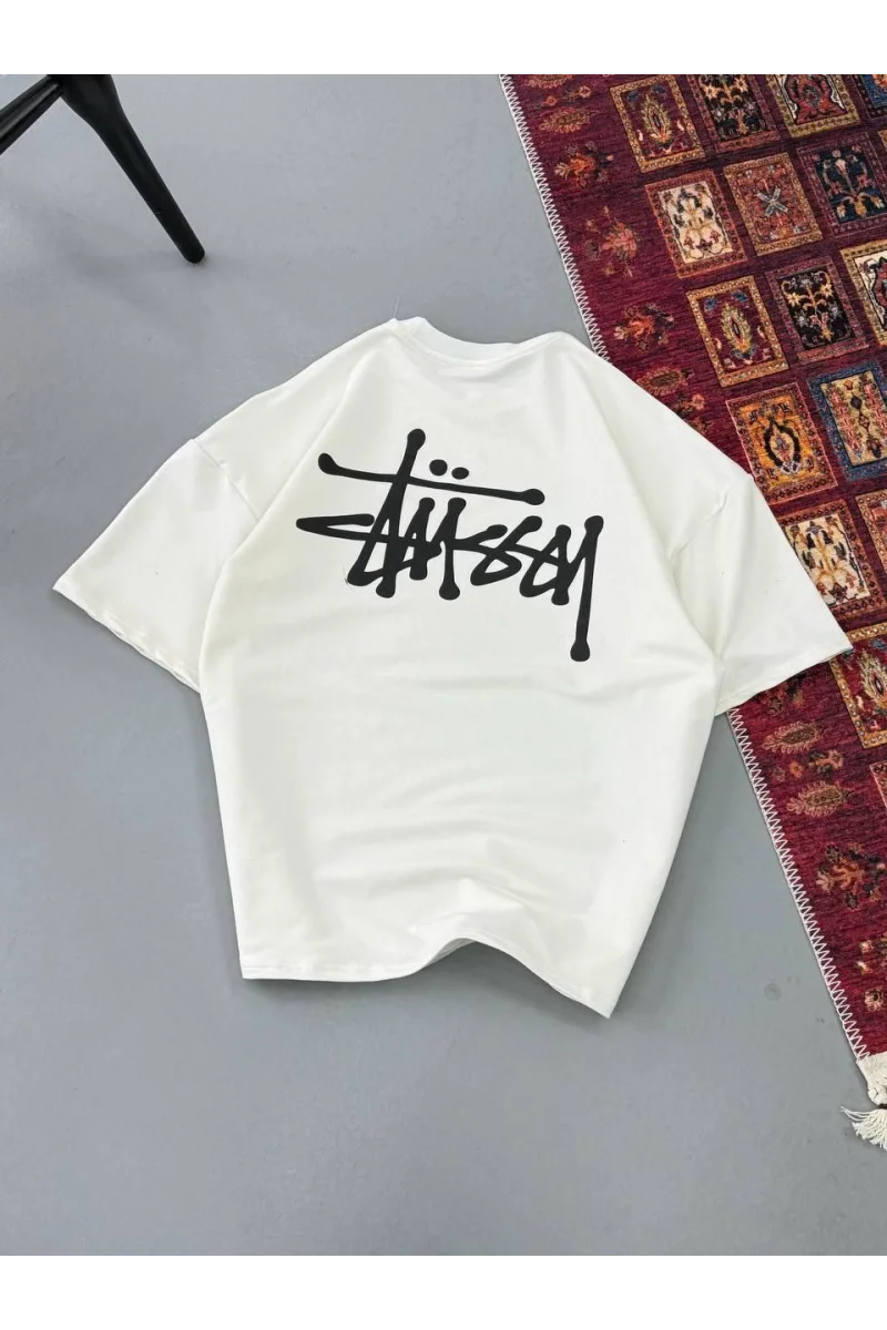 Erkek Baskılı Oversize T-shirt / Beyaz 