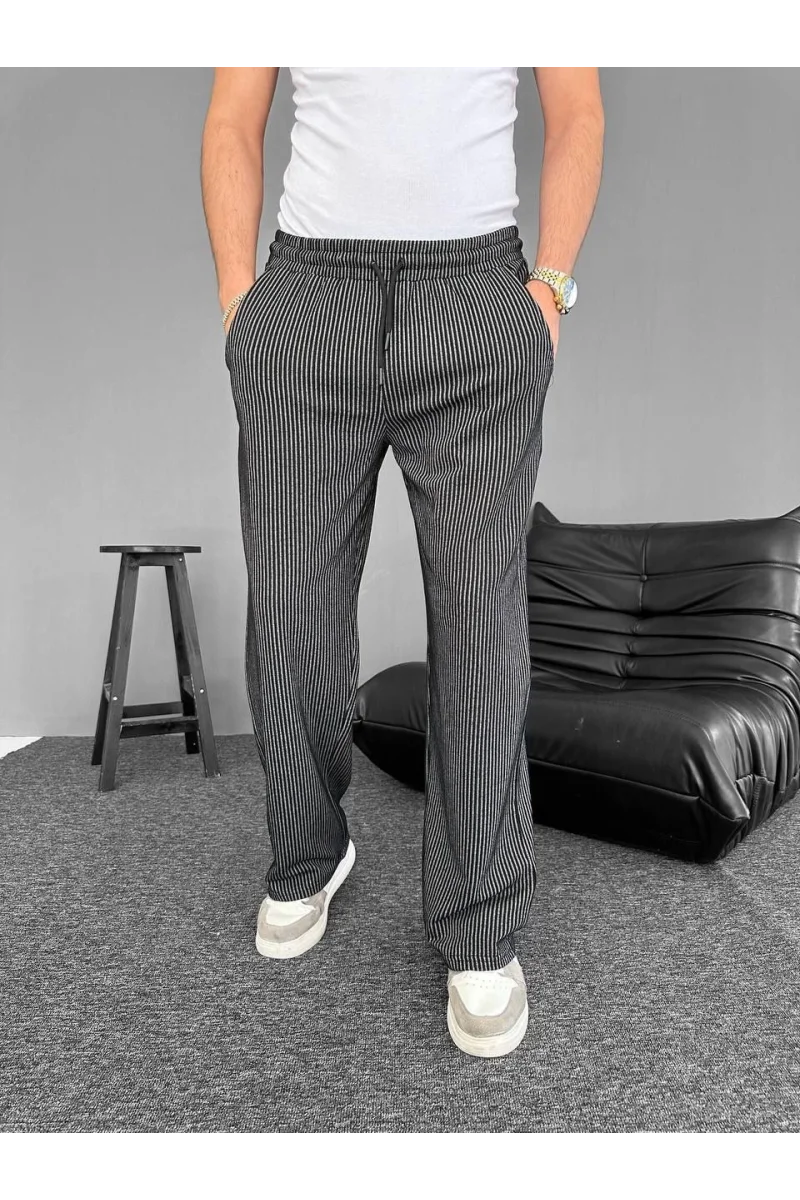 Su Yolu Çizgili Cepli Pantalon Yazlık - Siyah