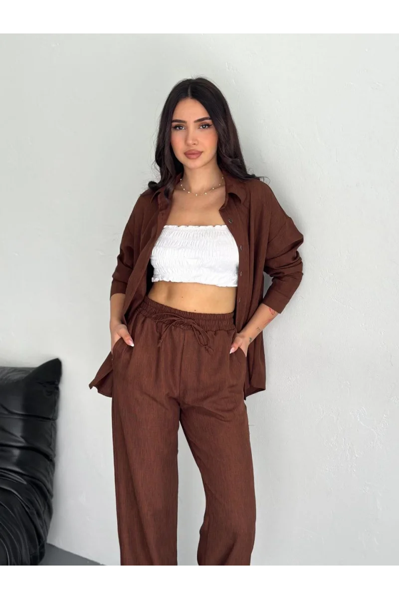 Gömlek Pantolon ikili Takım - Kahverengi