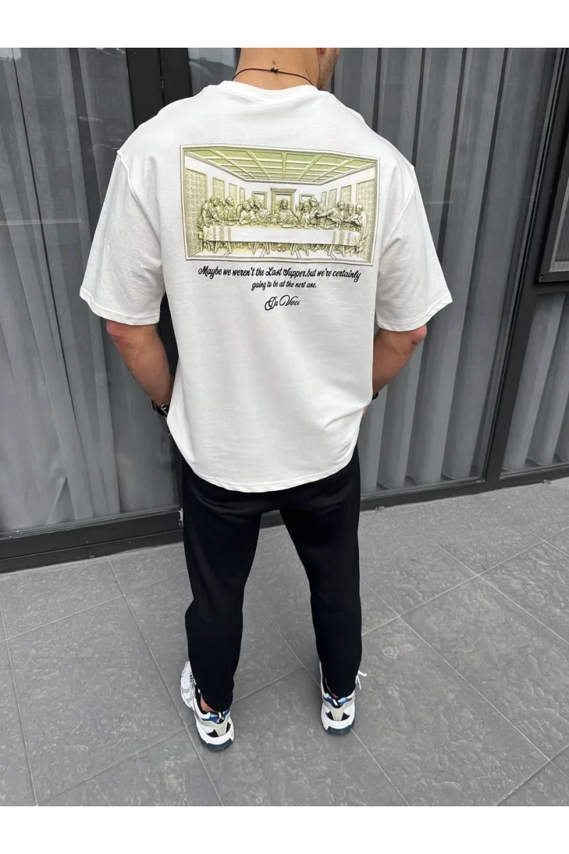 Unisex Baskılı Oversize T-Shirt - Beyaz