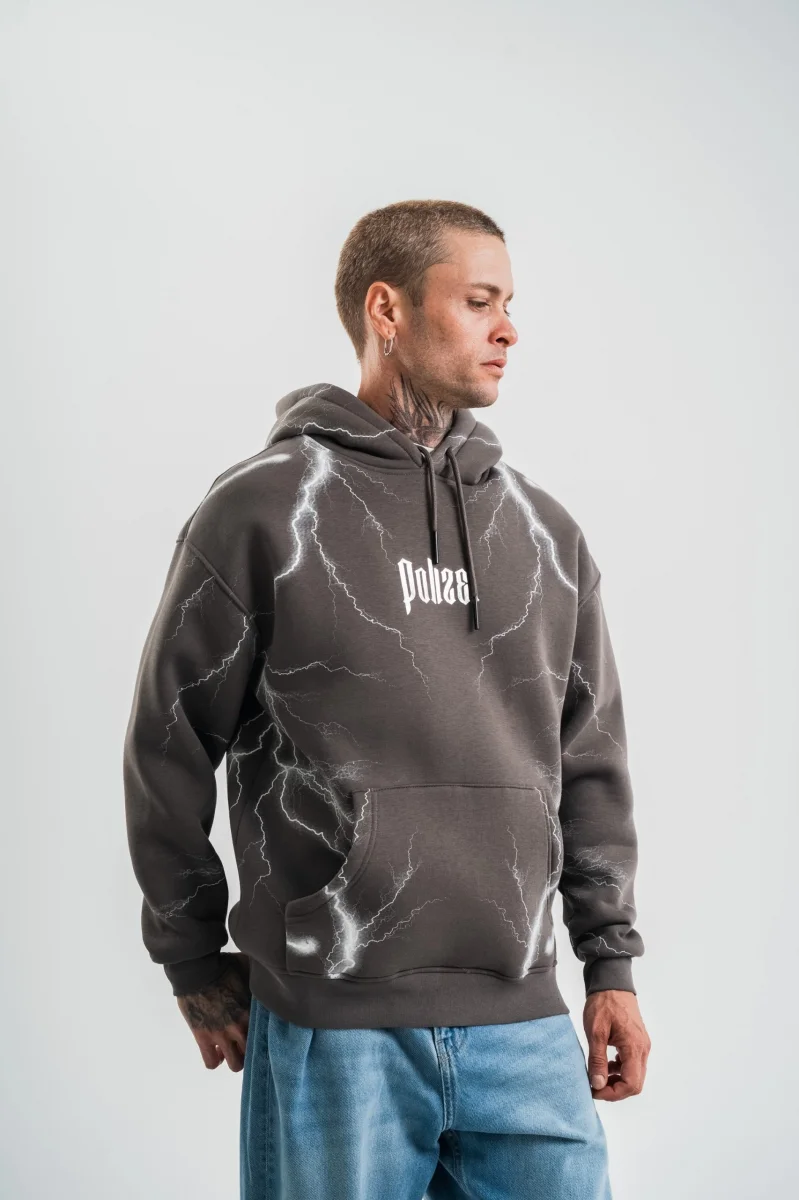 Yıldırım Desenli Kapüşonlu Sweatshirt