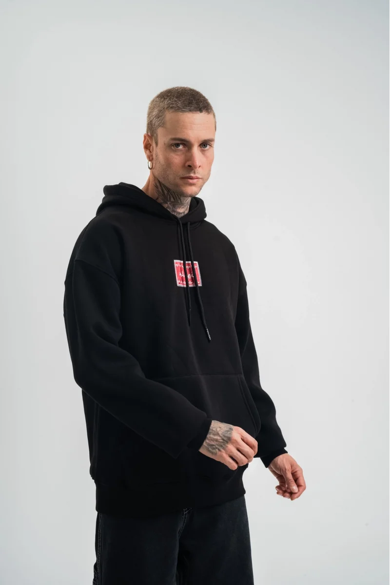 Siyah Kapüşonlu Sweatshirt