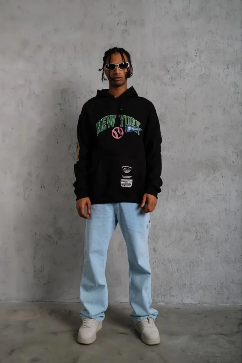 New York baskılı siyah Sweatshirt