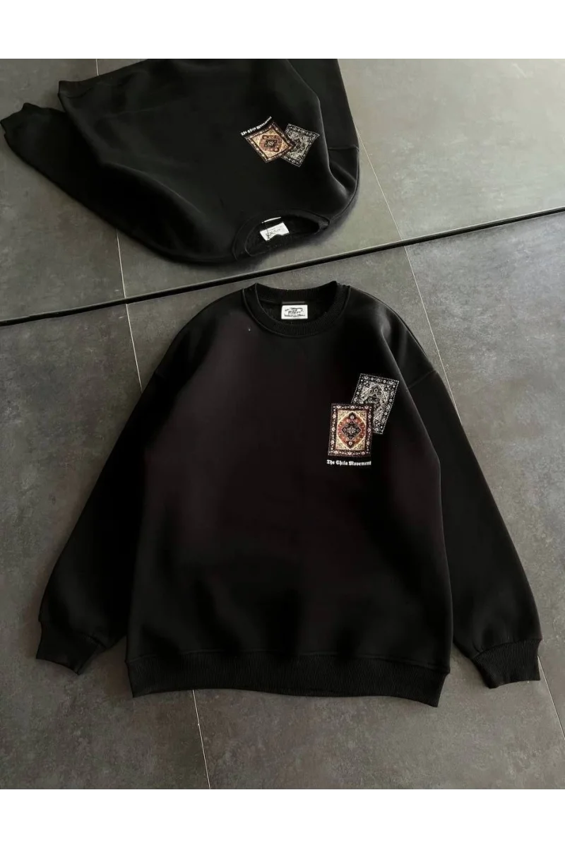 Siyah Baskılı Sweatshirt