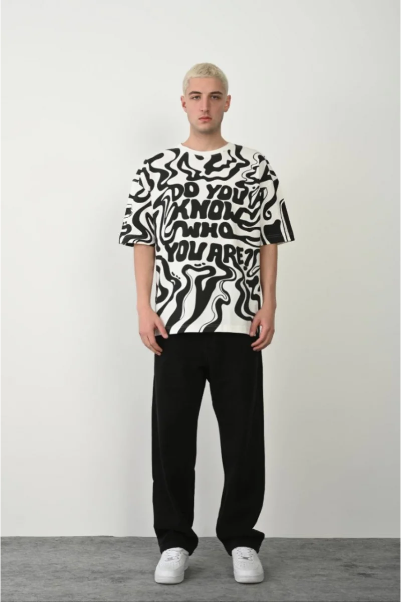 Unisex Baskılı Bisiklet Yaka Oversize T-Shirt