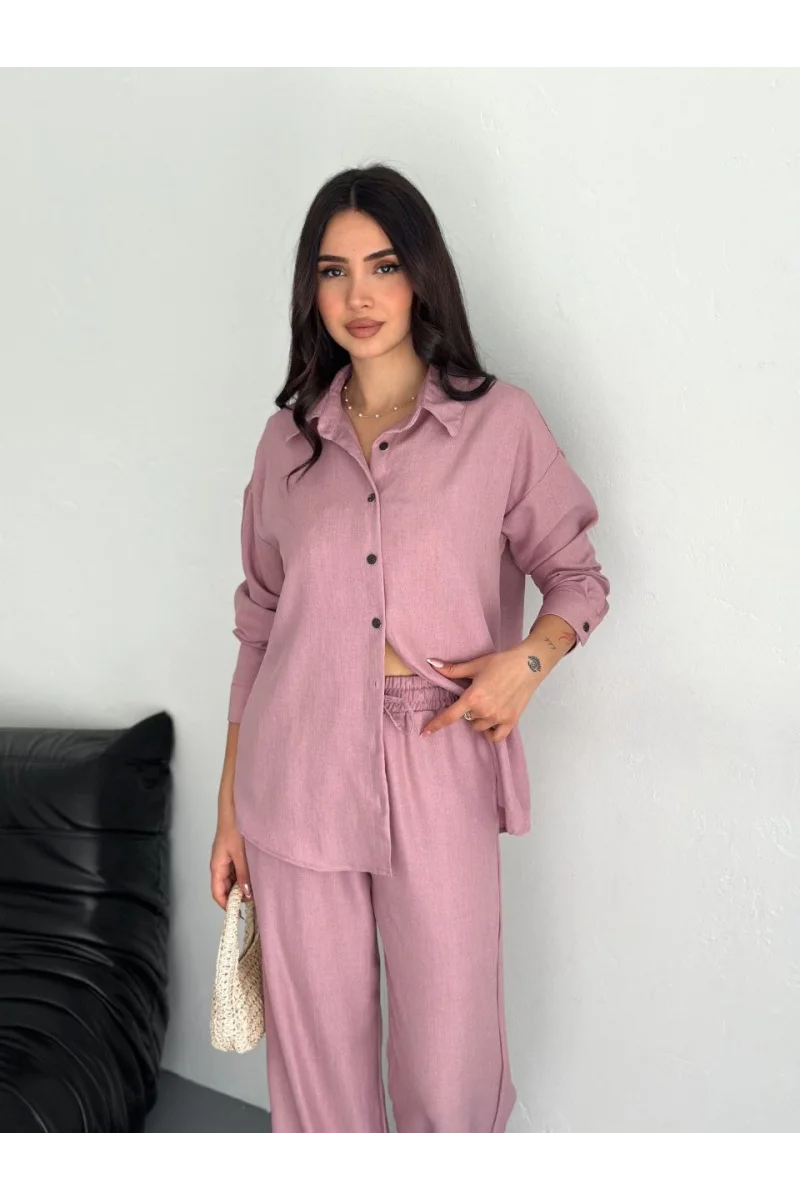 Gömlek Pantolon ikili Takım - Toz Pembe