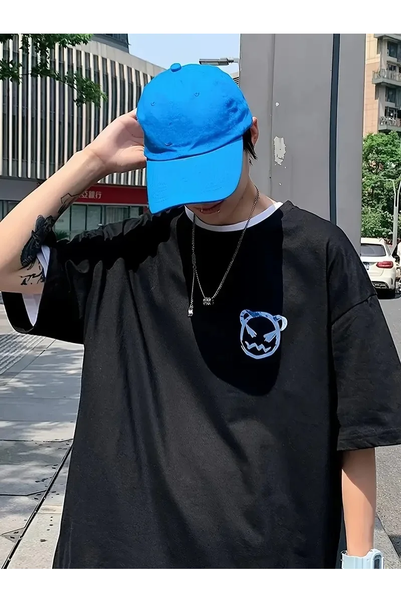 20/1 Penye Compack Bisiklet Yaka sevimli ayı baskı Kısa Kol Erkek t-shirt