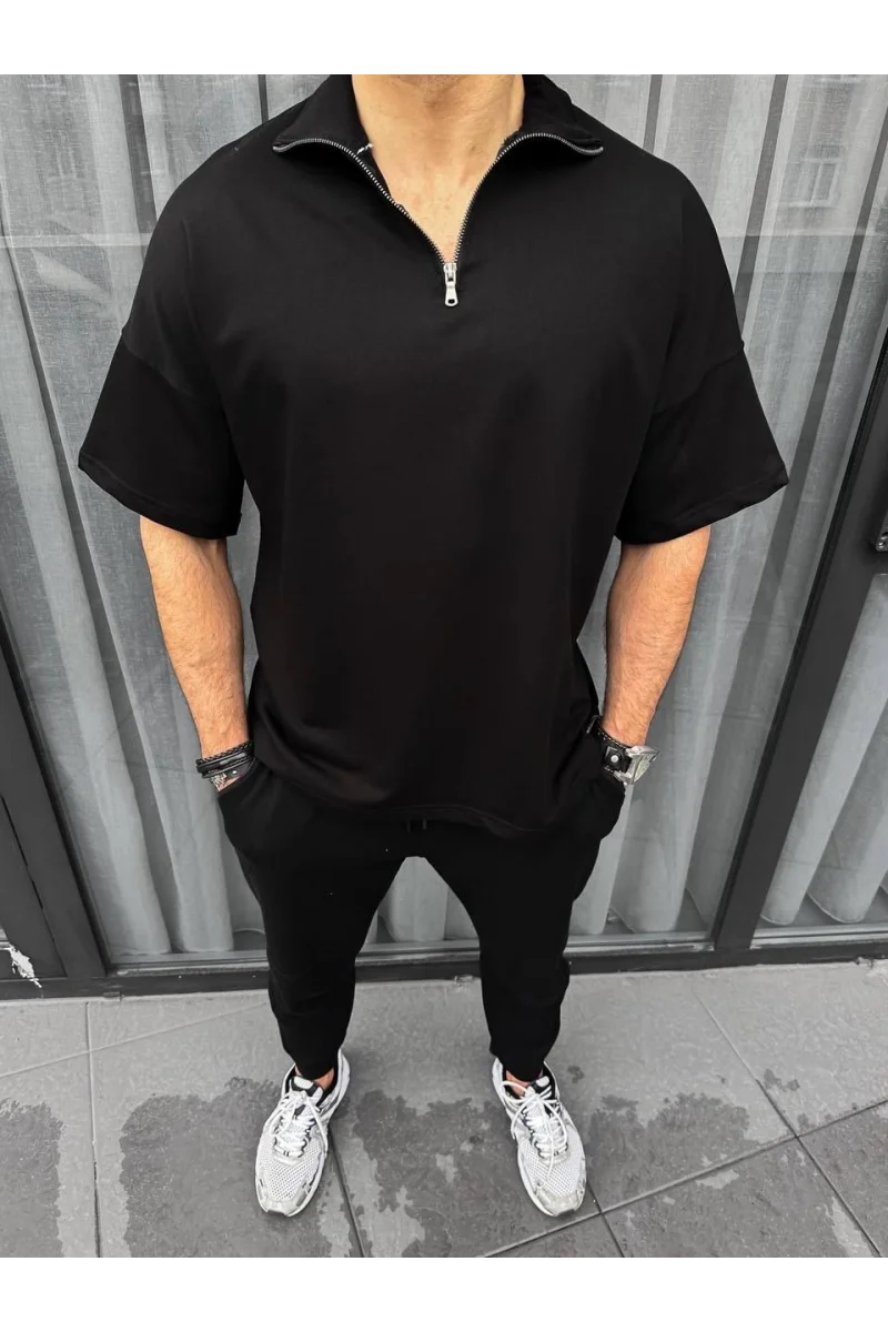 Unisex Yarım Fermuarlı Basic T-Shirt